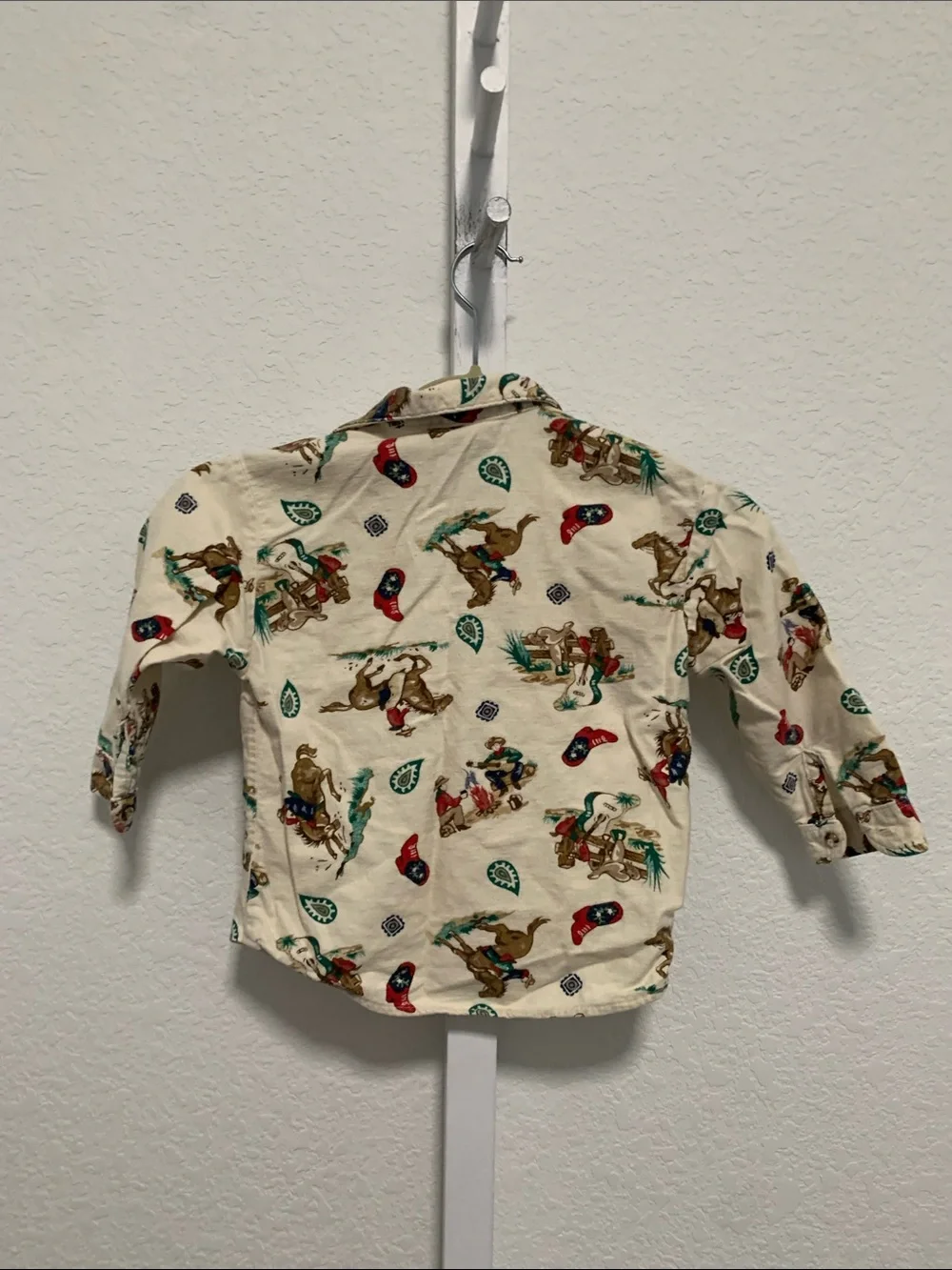 Vintage OshKosh B'gosh Cream Western Cowboy Print Button-Down Shirt